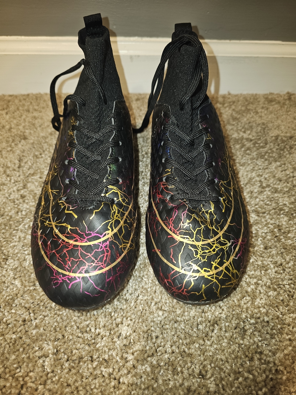 Black Cleat Sneakers with Multicolor Lightning Design
